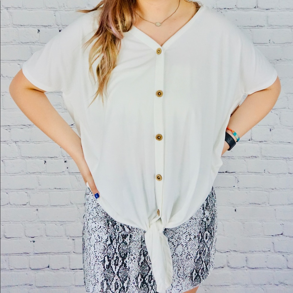 White Button Front Tie Front Shirt